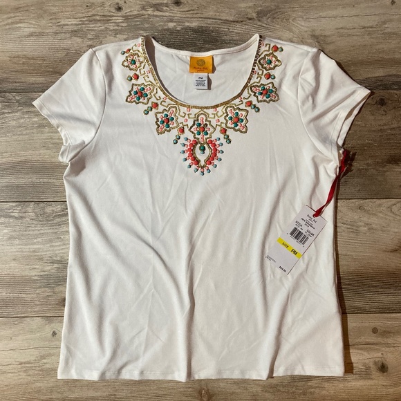 Ruby Red Tops New Ruby Red Short Sleeved Embellished Bohemian Style